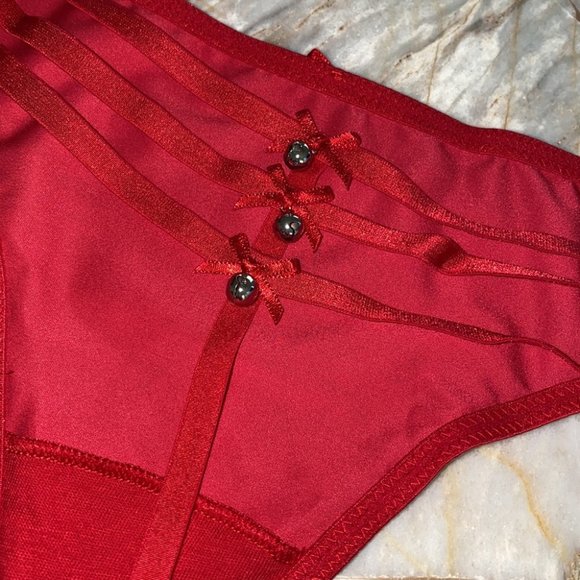 Very Sexy V-string Panties Strappy Triple Strap Thong  Red Jingle Bell Santa - Picture 5 of 7